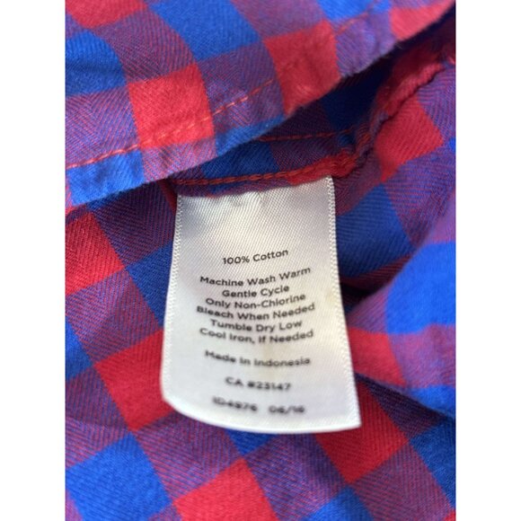 Talbots Womens Red & Blue Plaid Button-Down Shirt MP 100% Cotton Long Sleeve - Picture 4 of 5